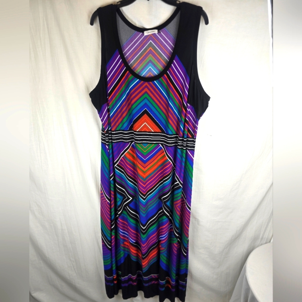 Calvin Klein Colorful Geometric Patterned Maxi Dress Sz 22W